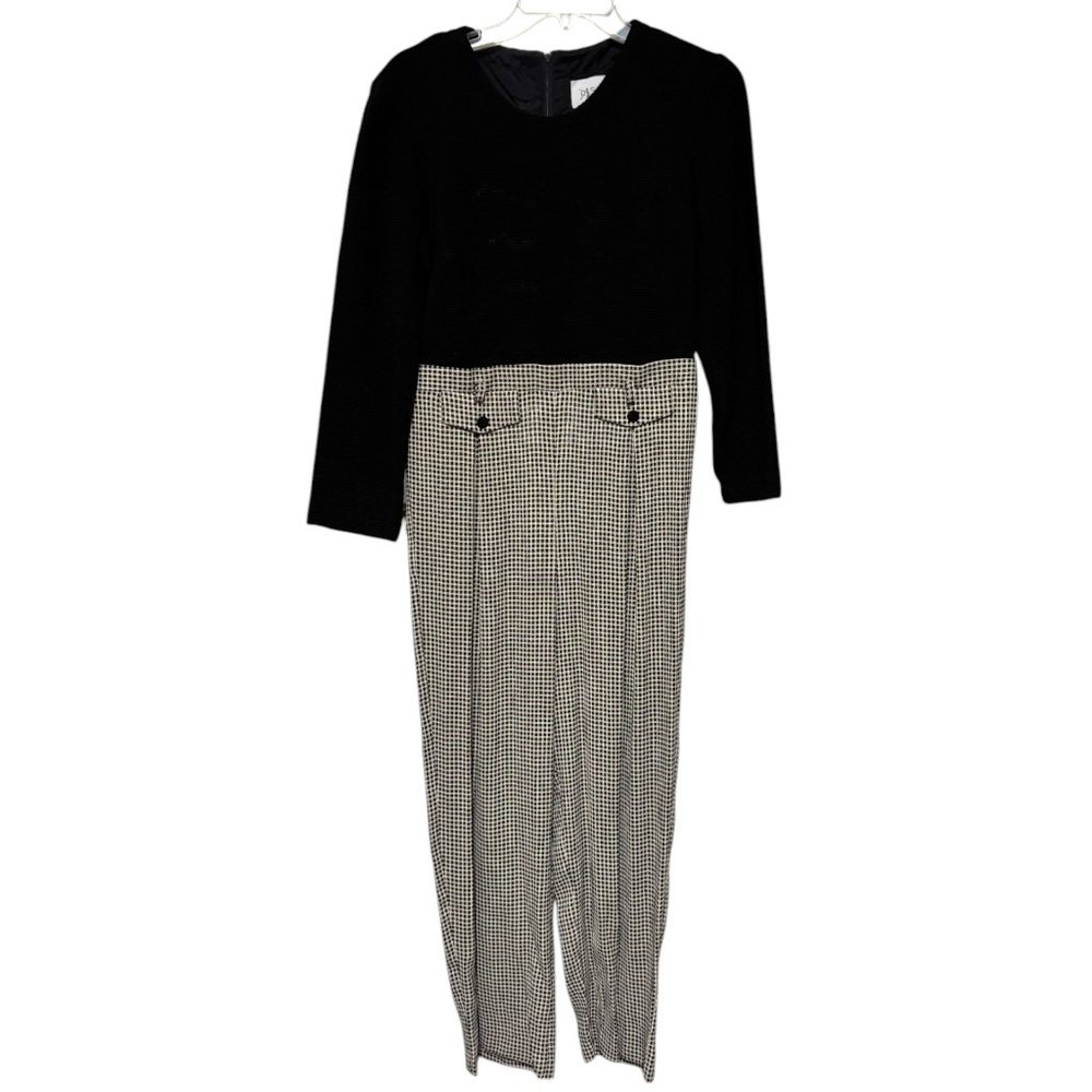 DJ Summers vintage jumpsuit ribbed top B/W plaid bottoms‎ Women's Petite sz 12P - Picture 2 of 10